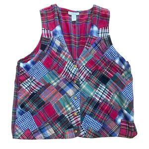 VTG Victoria Jones Woman Patchwork Plaid Vest Red multicolorPlus Size 20 flannel